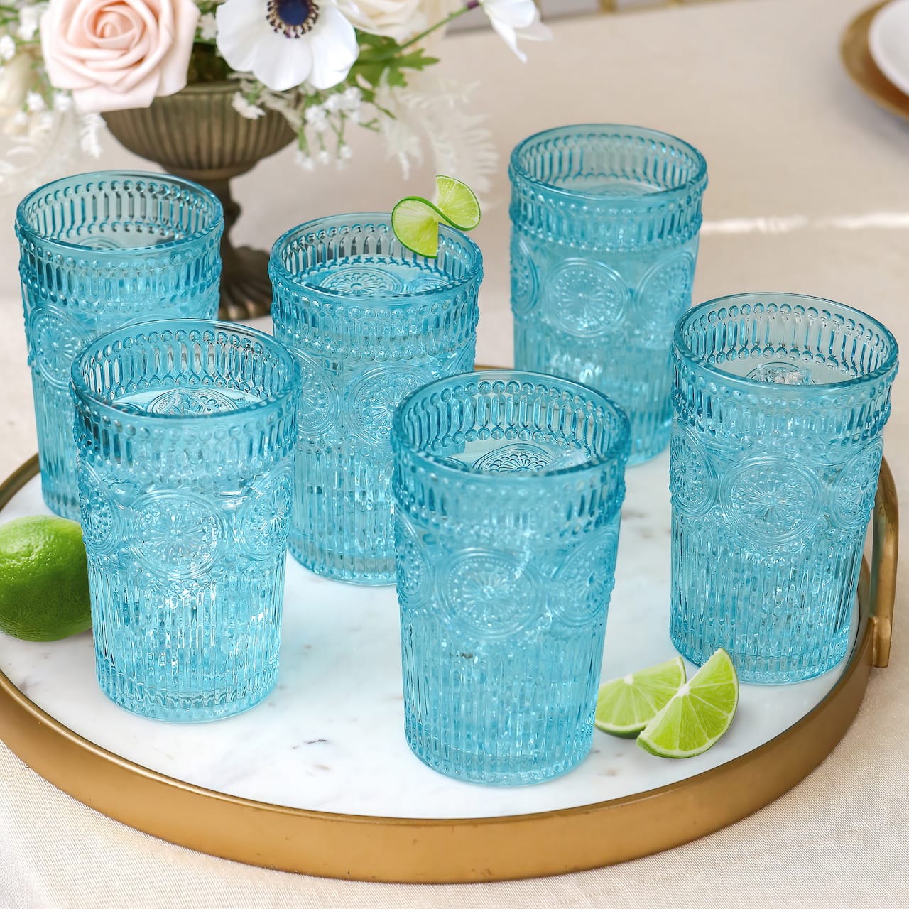 Kate Aspen® 13oz. Vintage Textured Aqua Blue Drinking Glasses, 6ct.